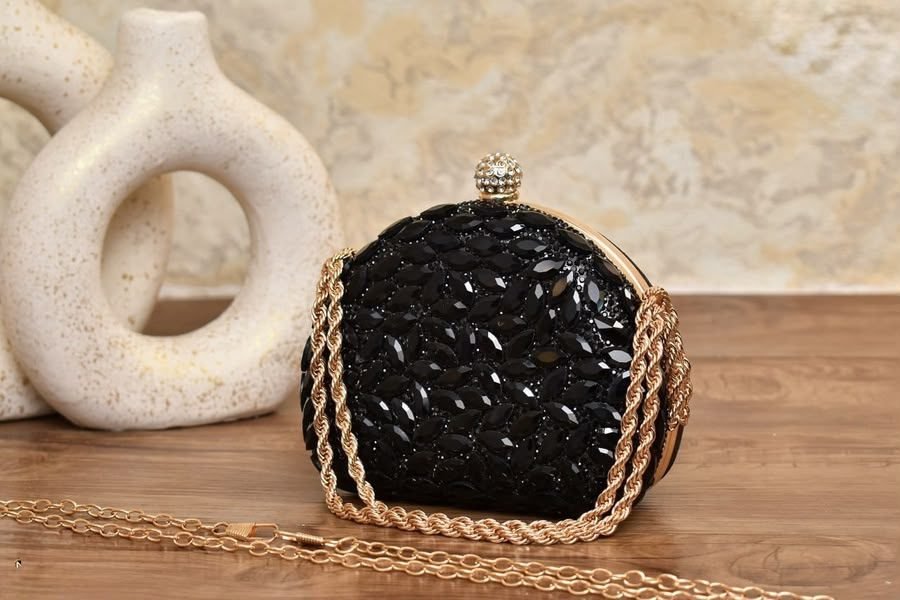 Round Gold Crystal Evening Clutch