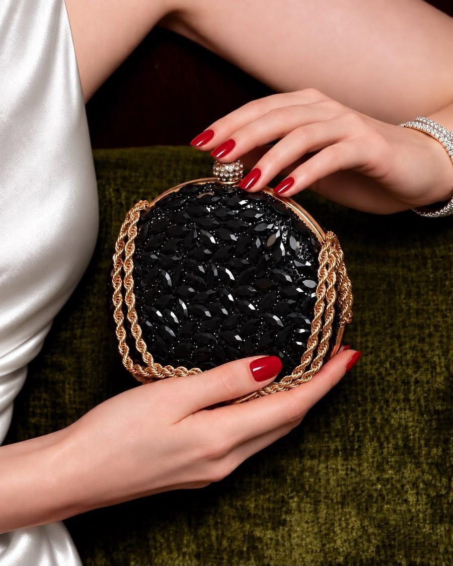 Round Gold Crystal Evening Clutch