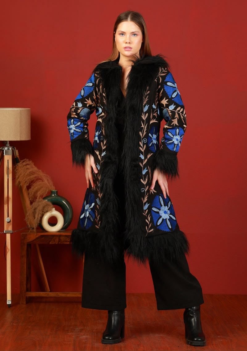 Moda Long Coat - Hand-Embroidered