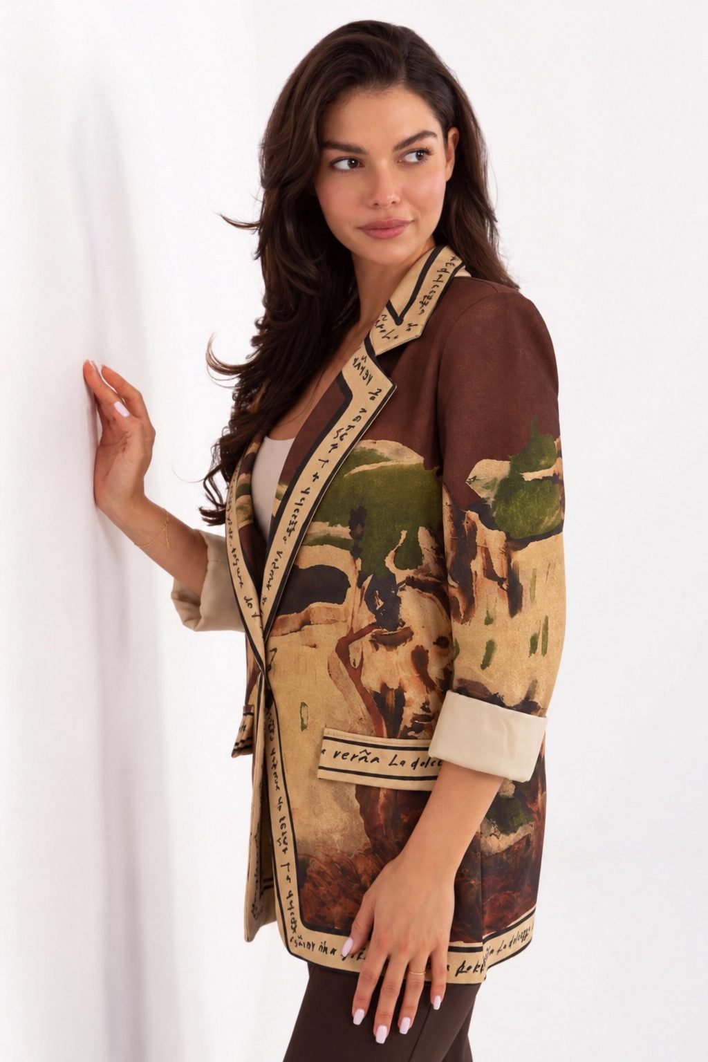 Printed Viscose Polyester Blazer for Work Casual