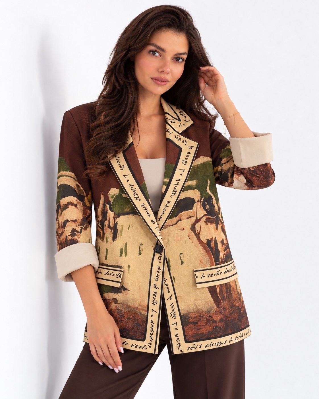 Printed Viscose Polyester Blazer for Work Casual