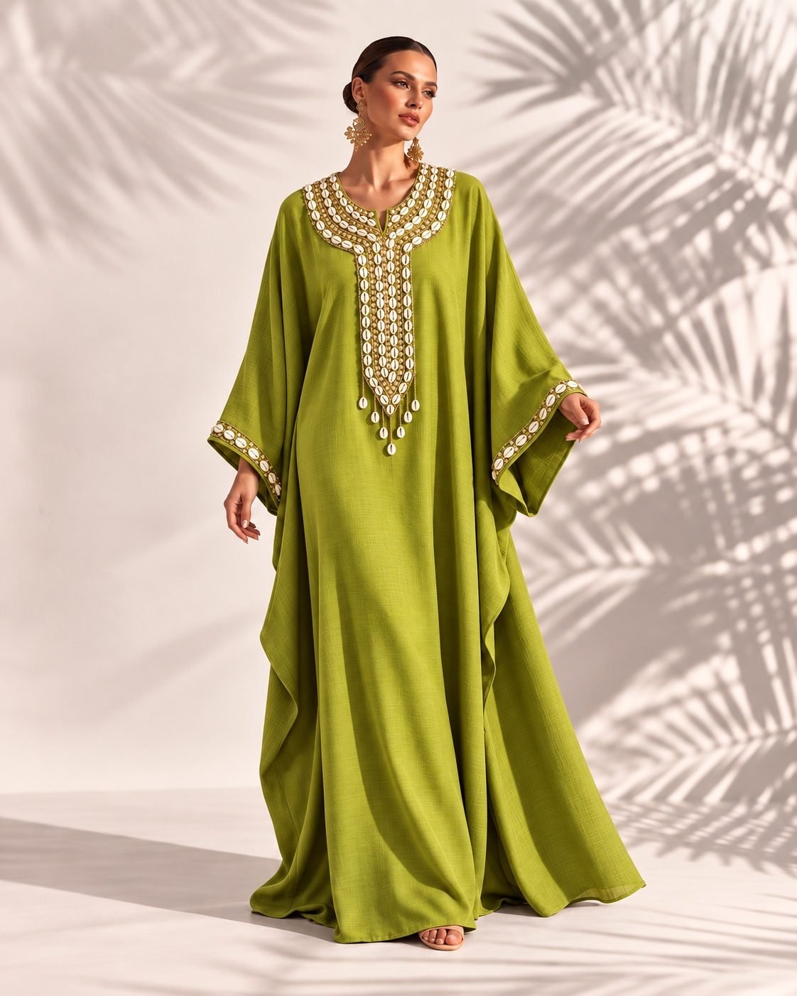 Royal Blue Kaftan with Embroidered Neckline