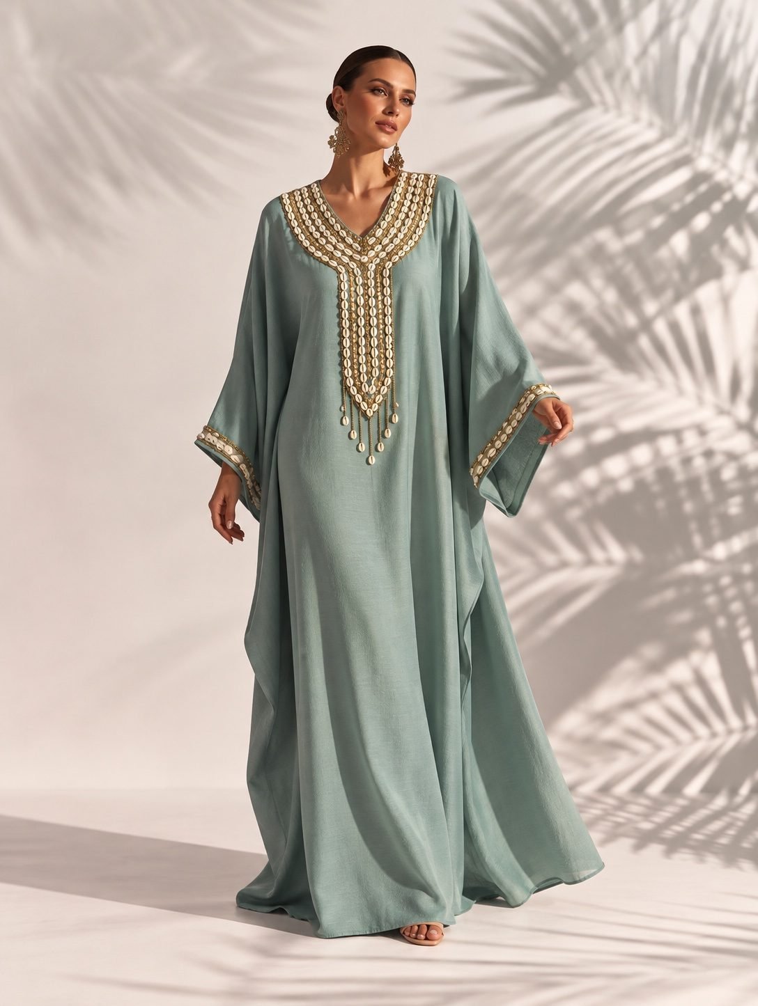 Royal Blue Kaftan with Embroidered Neckline