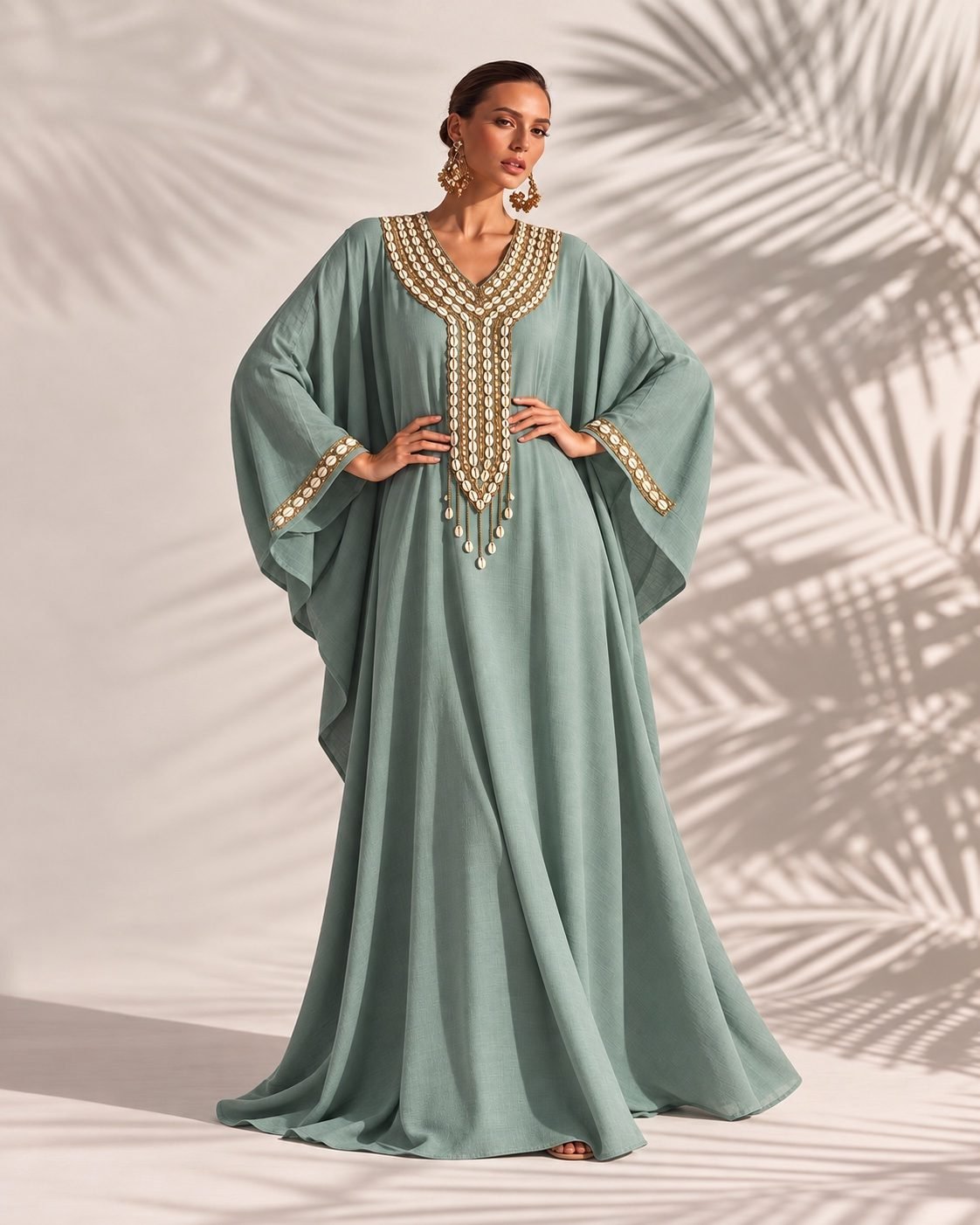 Royal Blue Kaftan with Embroidered Neckline
