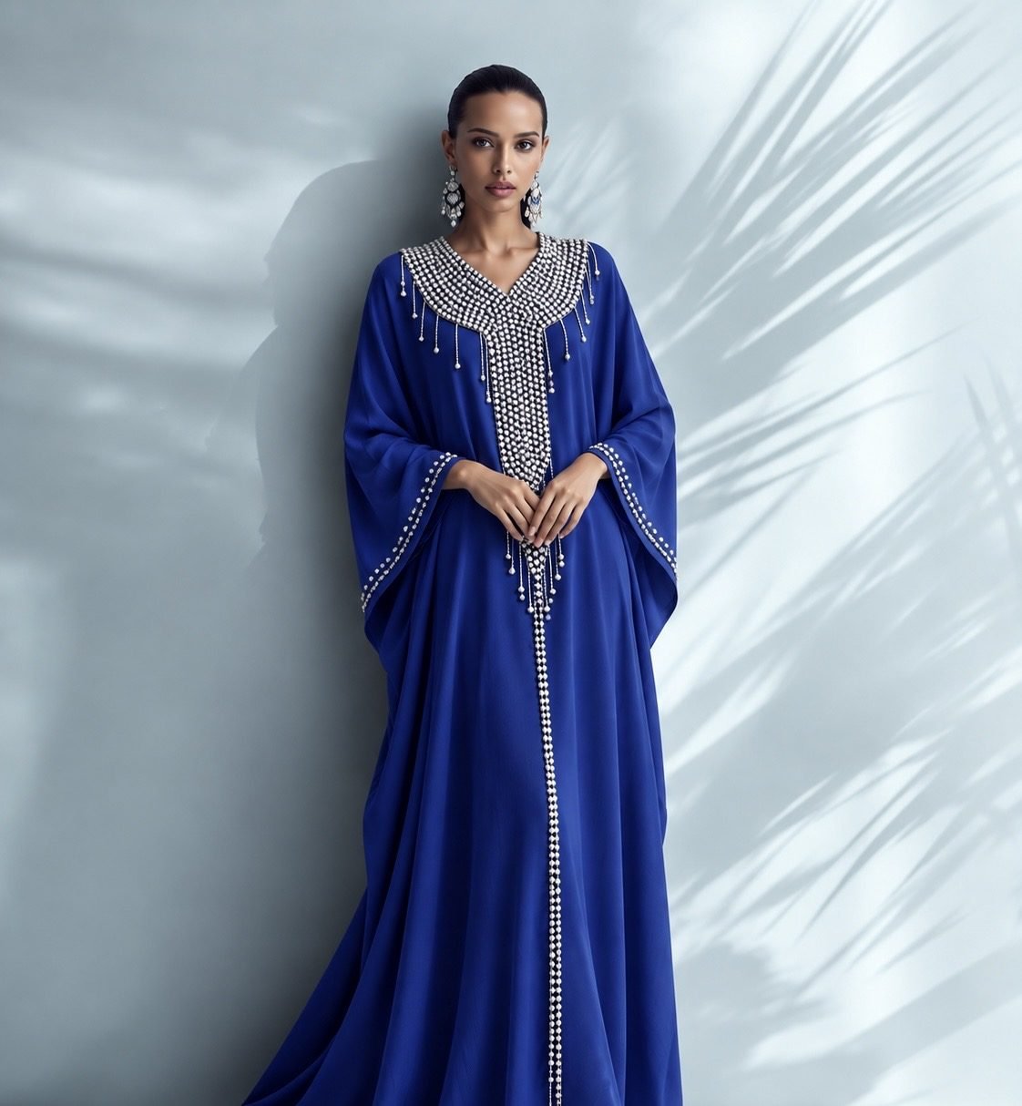 Olive Green Kaftan with Embroidered Placket