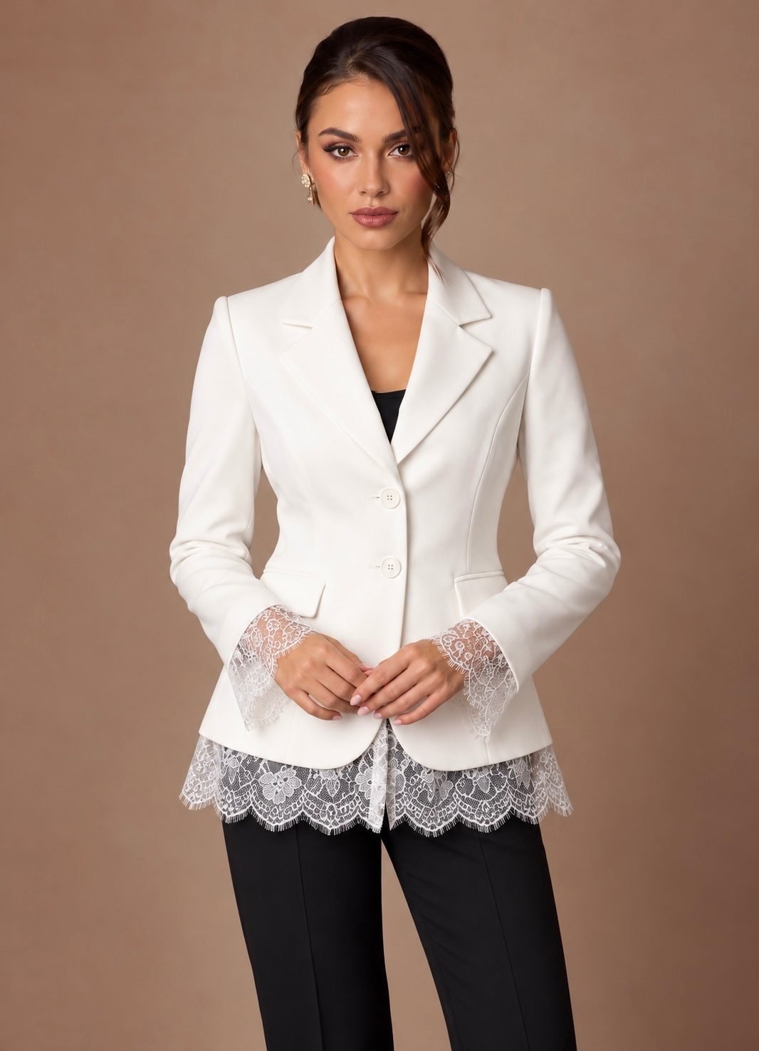 Black Blazer with Lace Trim