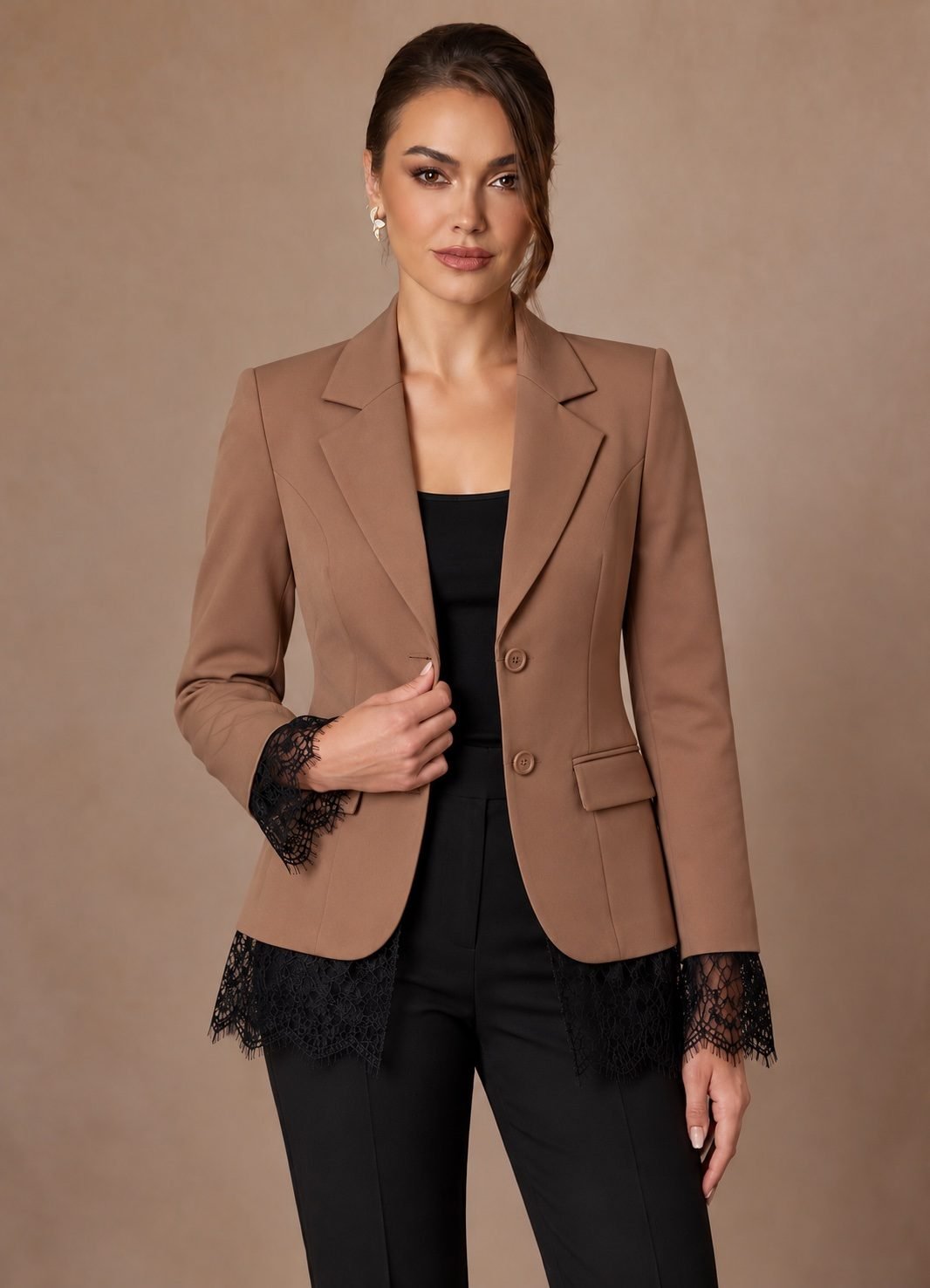 Black Blazer with Lace Trim