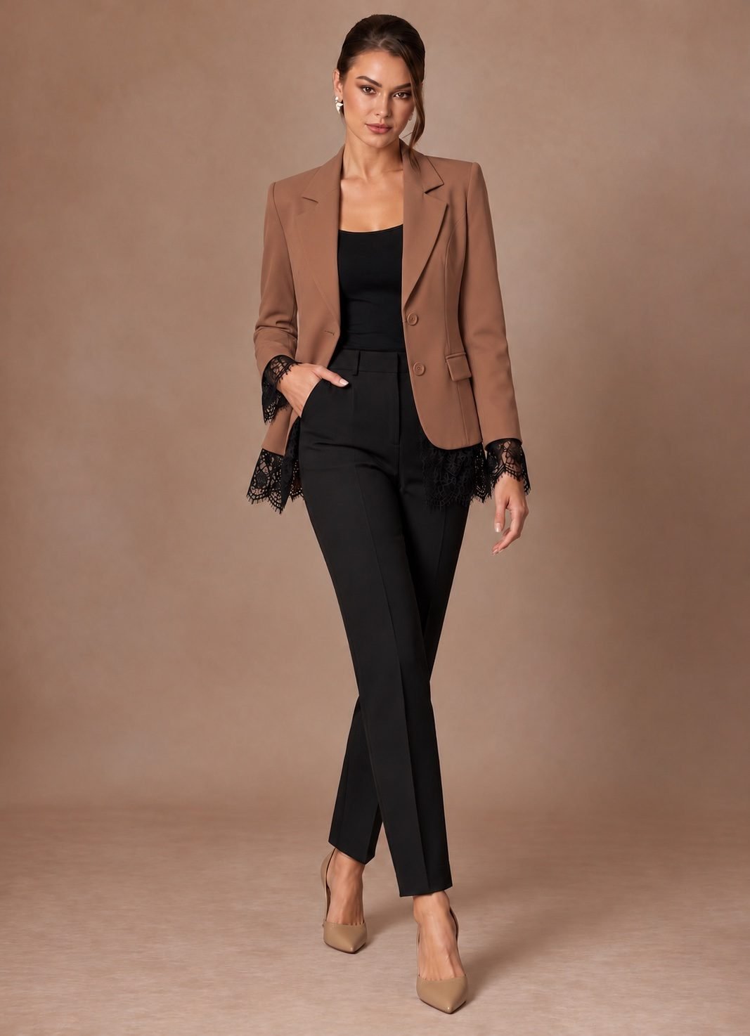Black Blazer with Lace Trim