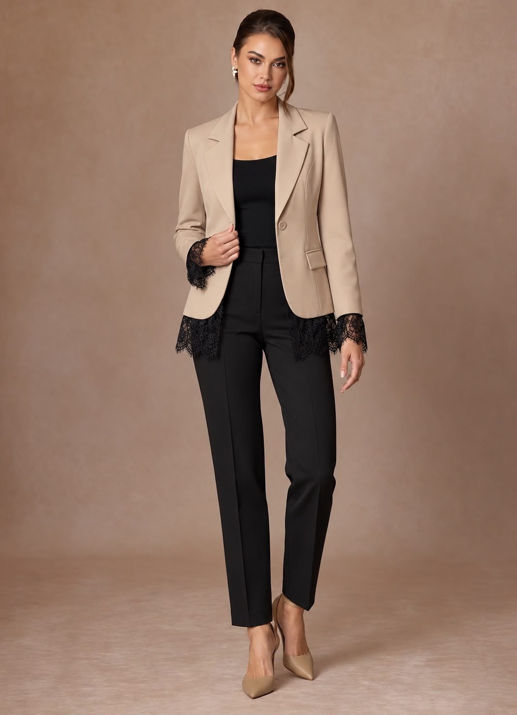 Black Blazer with Lace Trim