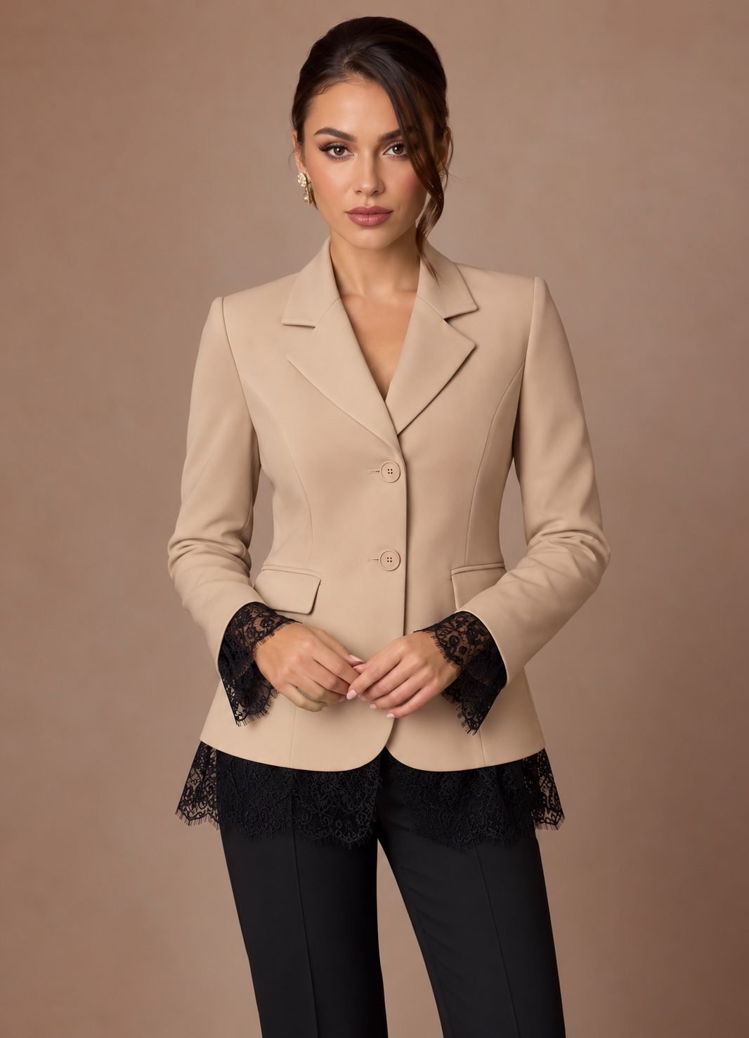 Black Blazer with Lace Trim