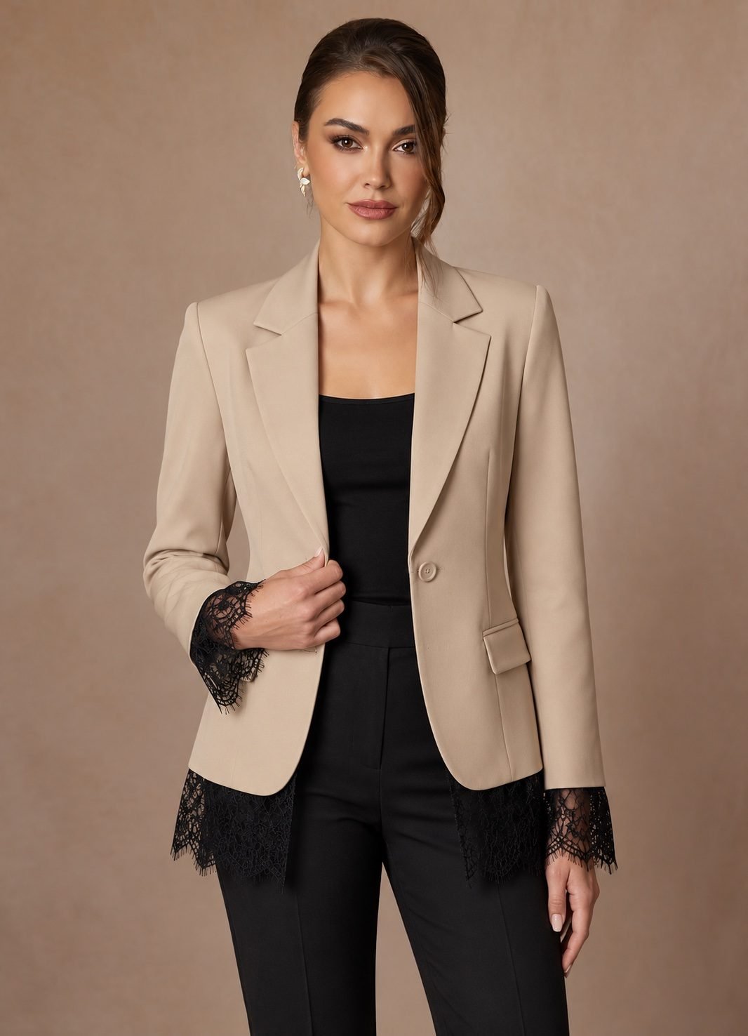 Black Blazer with Lace Trim
