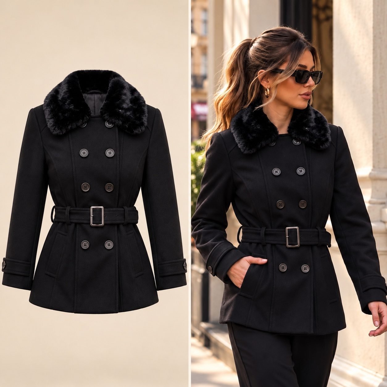 Fur Collar Belted Coat