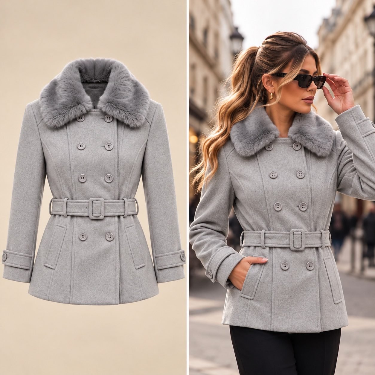 Fur Collar Belted Coat