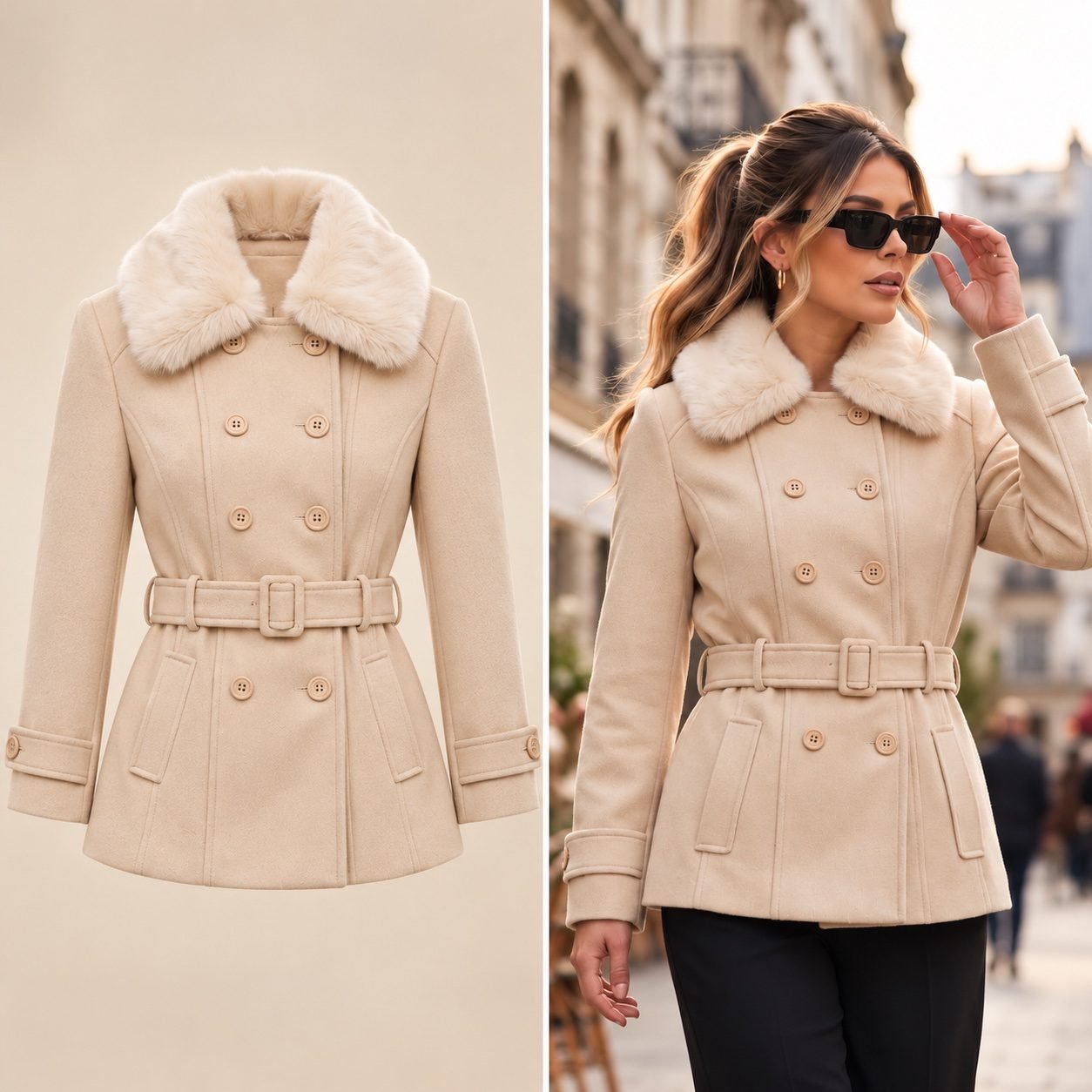 Fur Collar Belted Coat