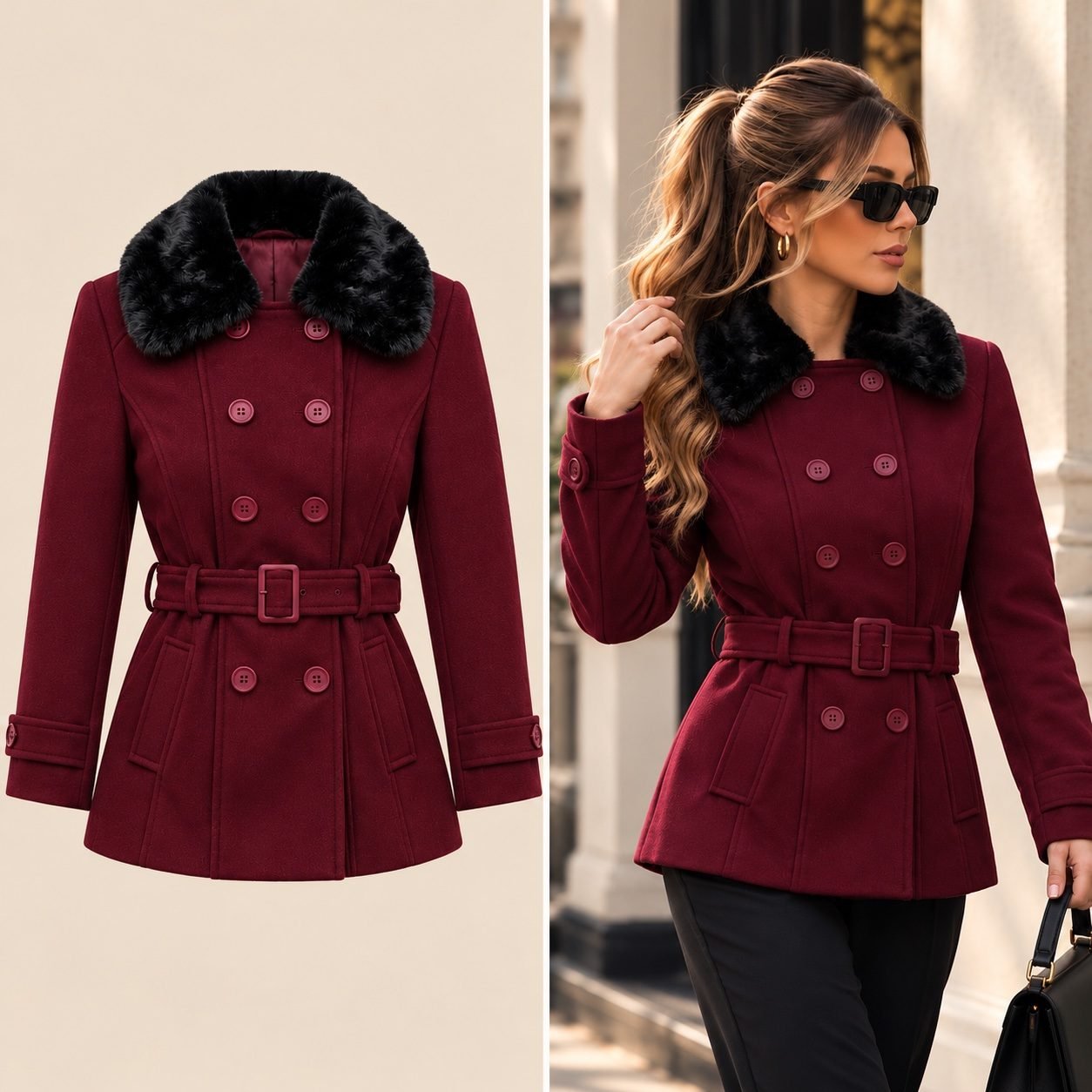 Fur Collar Belted Coat