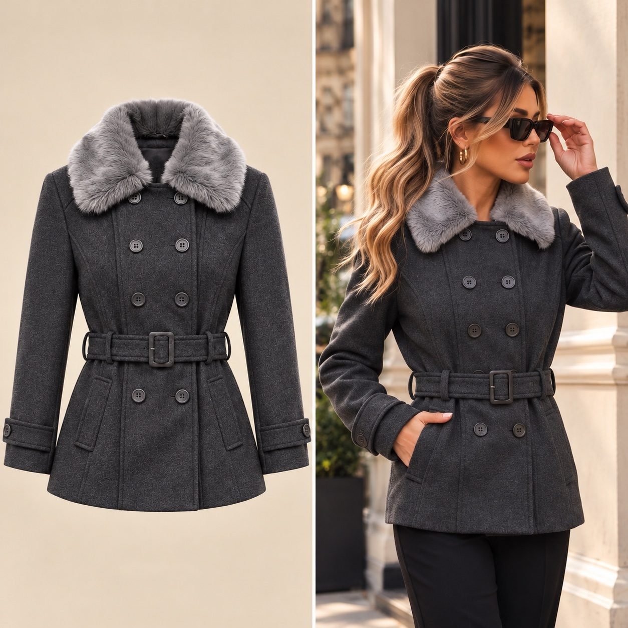 Fur Collar Belted Coat