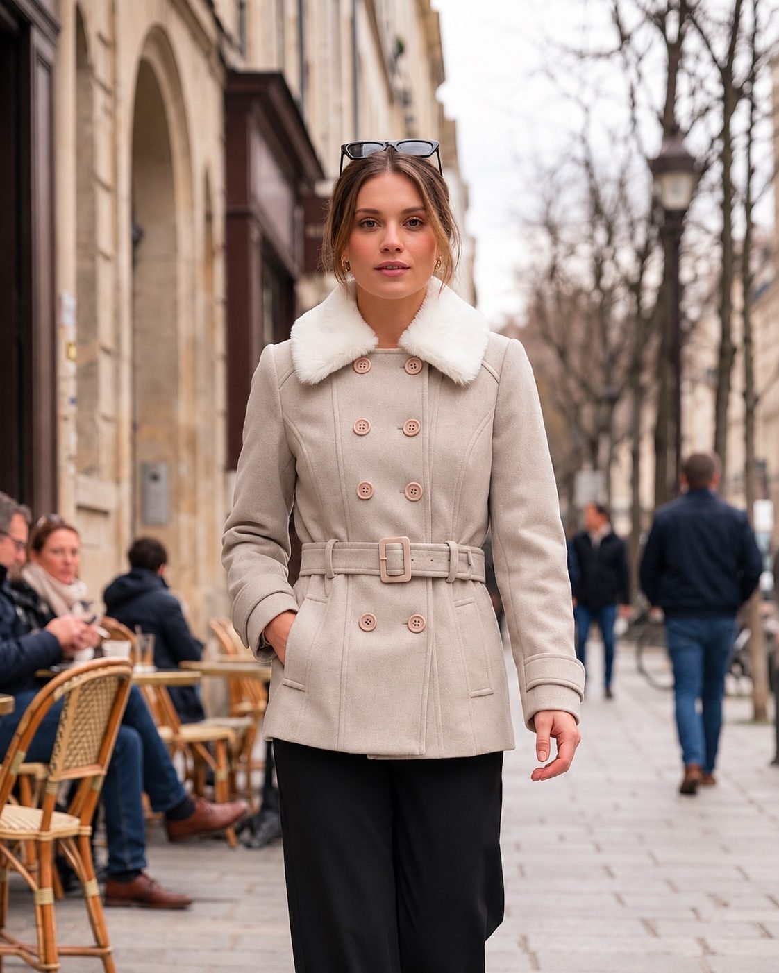 Fur Collar Belted Coat
