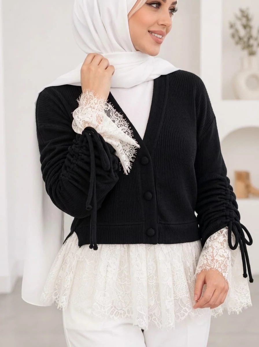 Lace-Trim Knit Blouse