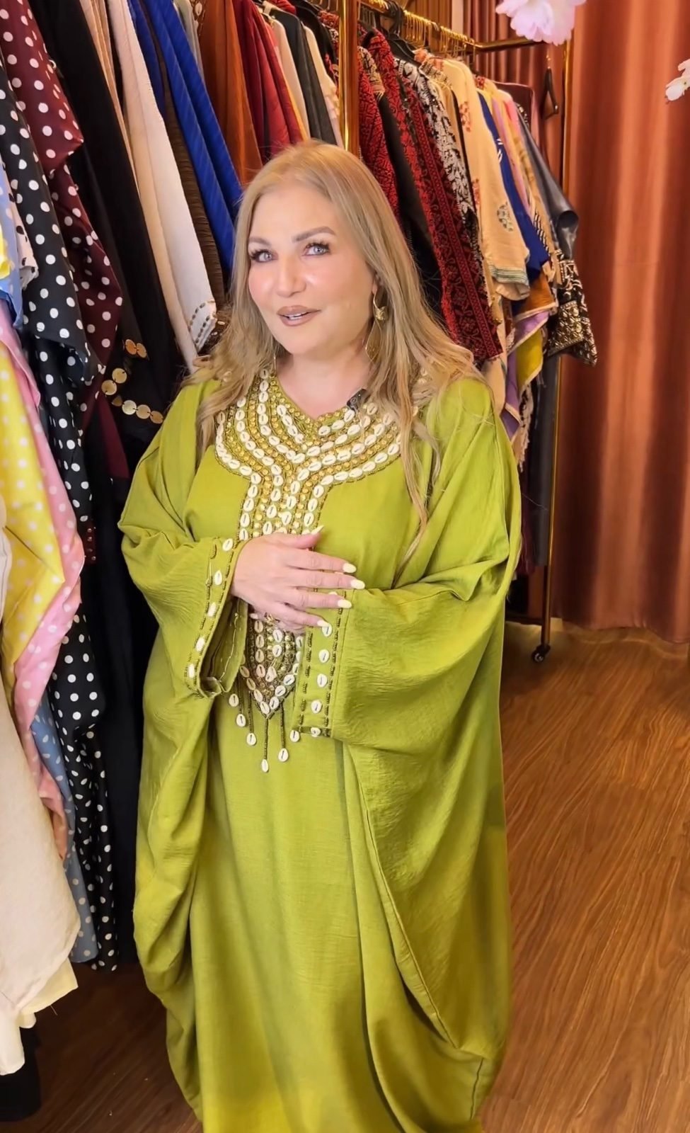 Royal Blue Kaftan with Embroidered Neckline