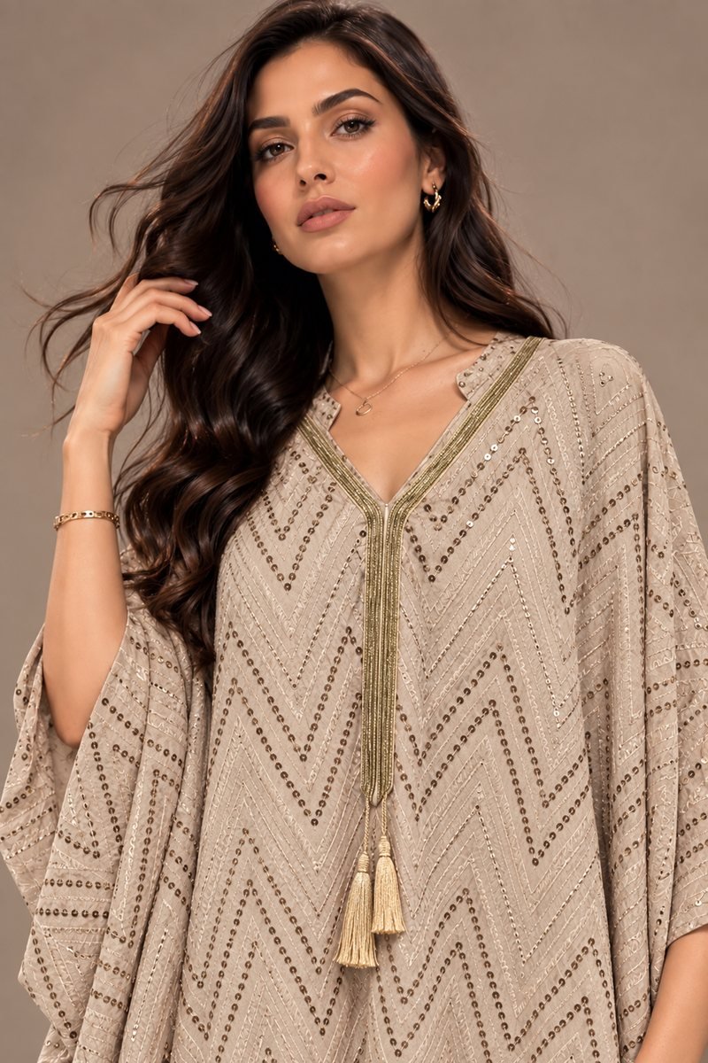 Royal Kaftan with Zigzag Pattern and Tassel