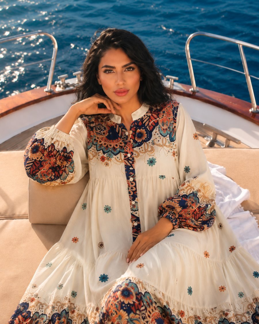 White Loose Dress with Colorful Embroidery