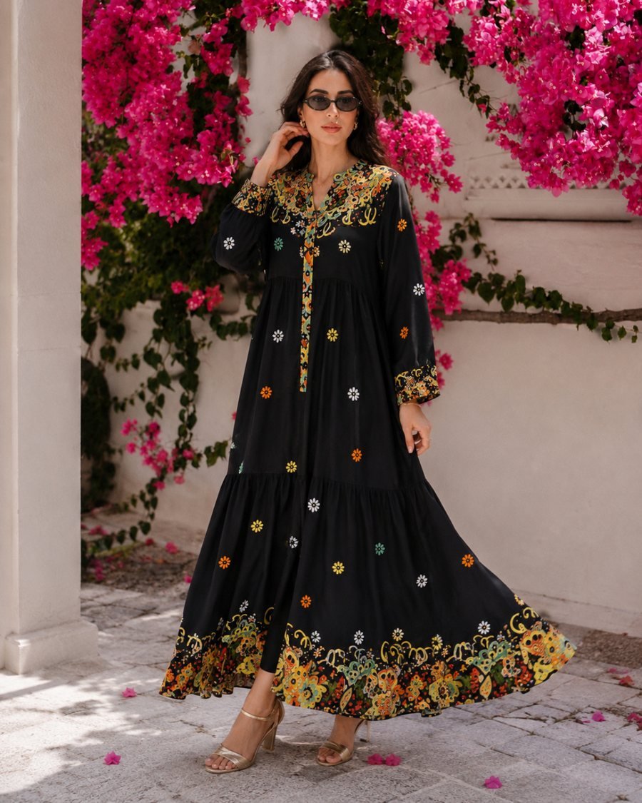 White Loose Dress with Colorful Embroidery