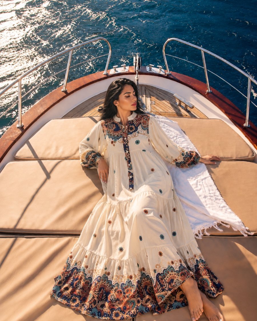 White Loose Dress with Colorful Embroidery