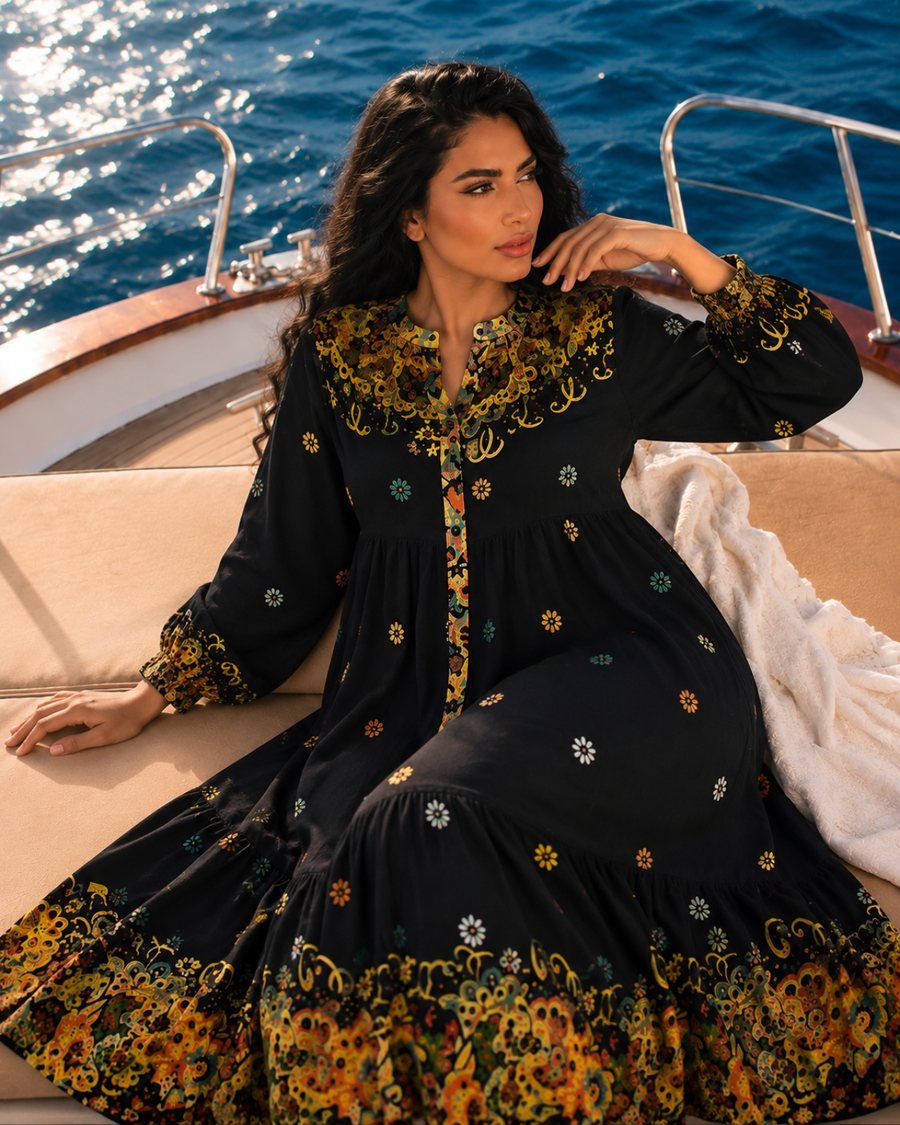 White Loose Dress with Colorful Embroidery