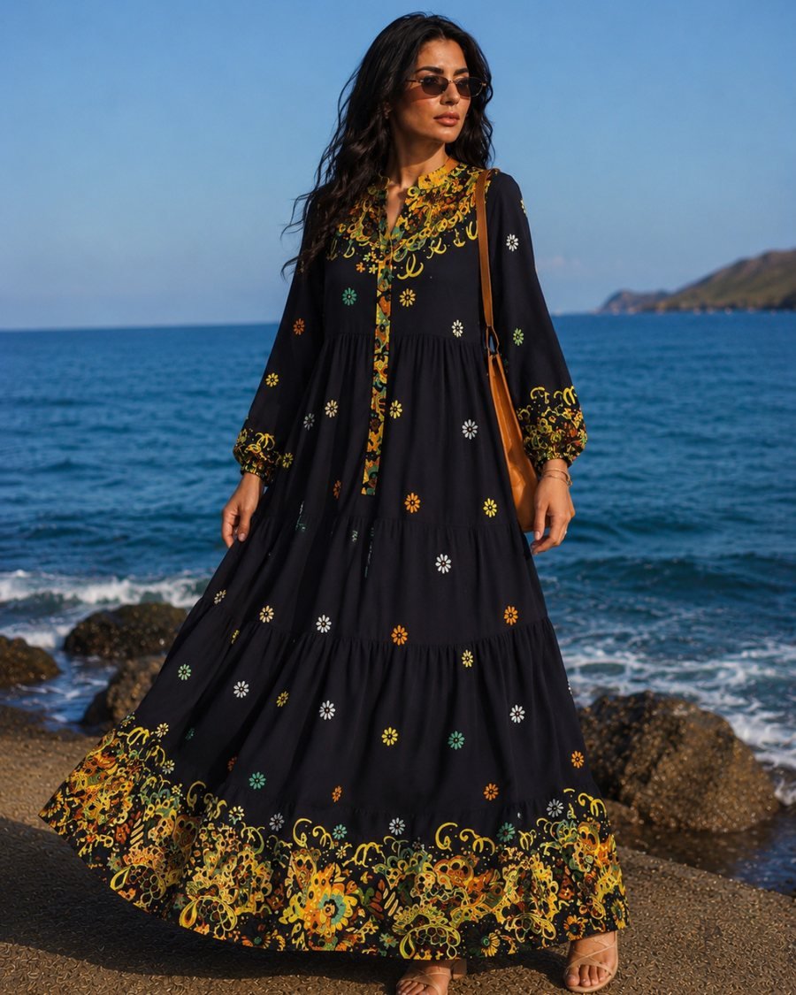 White Loose Dress with Colorful Embroidery