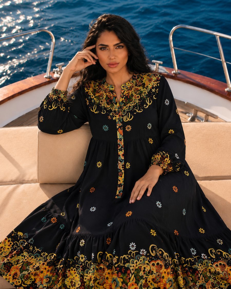 White Loose Dress with Colorful Embroidery