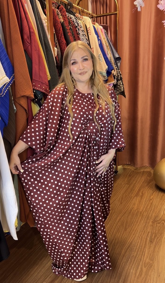 Burgundy Polka Dot Kaftan Abaya