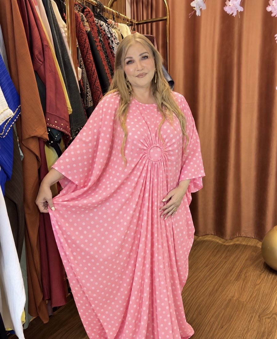 Burgundy Polka Dot Kaftan Abaya