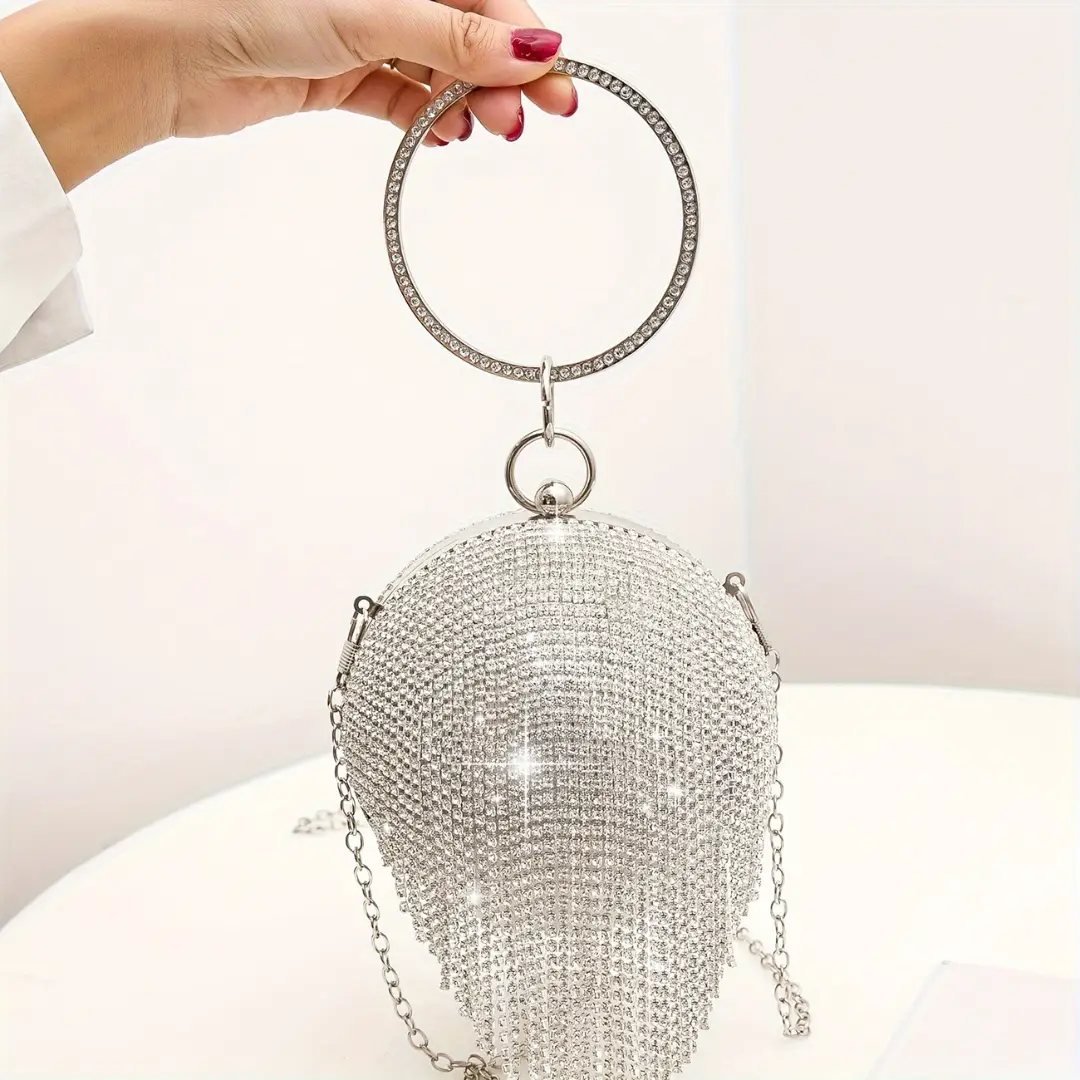 Silver Crystal Tassel Evening Bag