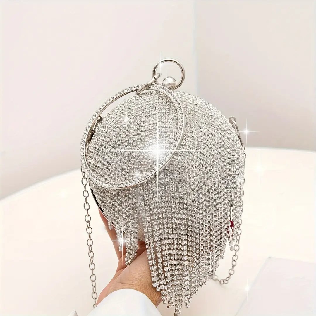Silver Crystal Tassel Evening Bag