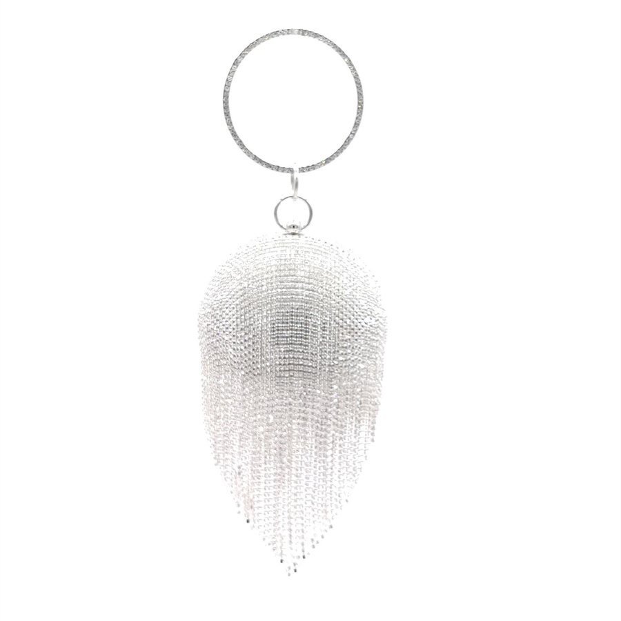 Silver Crystal Tassel Evening Bag