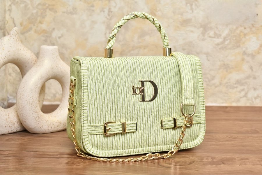 Blue Denim-Look Handbag with Gold Emblem