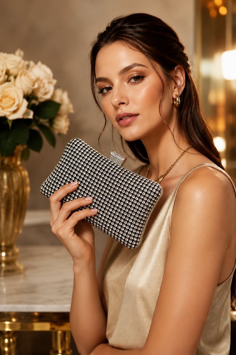 Silver Crystal Mesh Evening Clutch