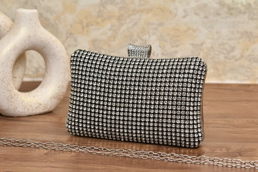 Silver Crystal Mesh Evening Clutch
