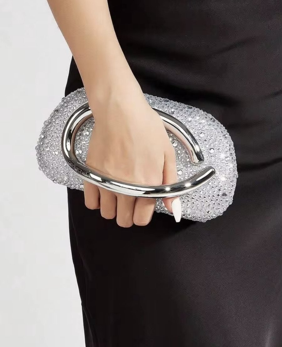 Black Beaded Clutch with Large Gold Handle