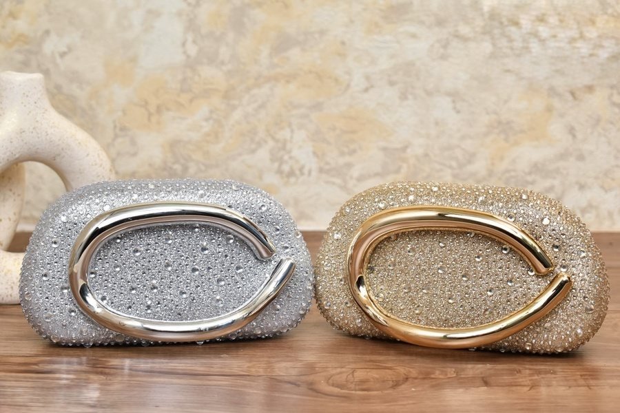 Black Beaded Clutch with Large Gold Handle