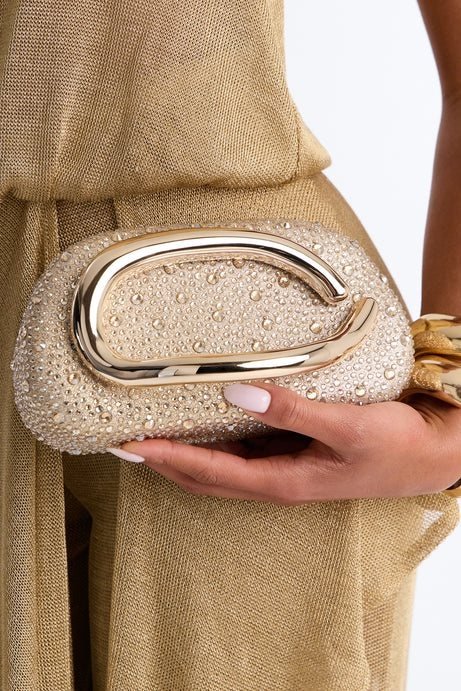 Black Beaded Clutch with Large Gold Handle