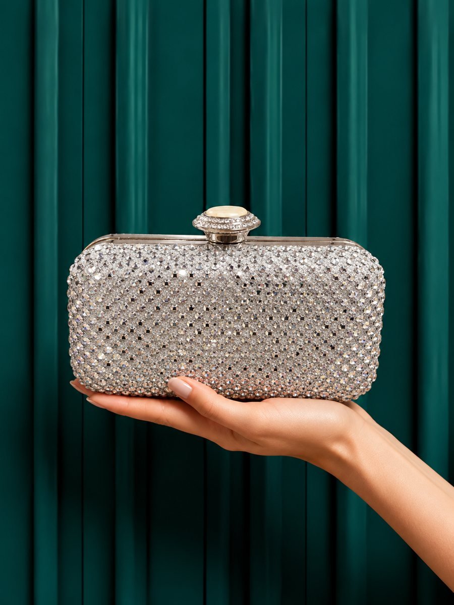 Black Crystal Clutch with Gold Clasp