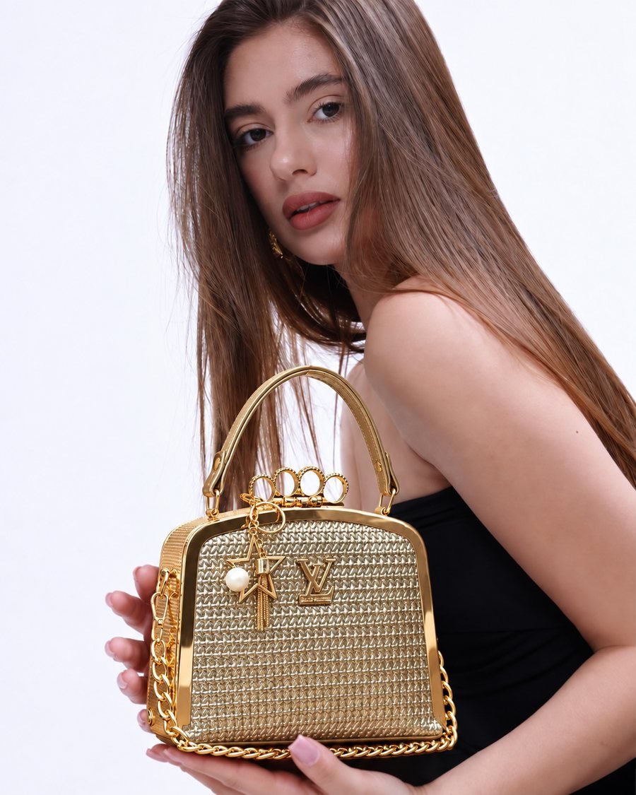 Gold Top-Handle Bag with Chain