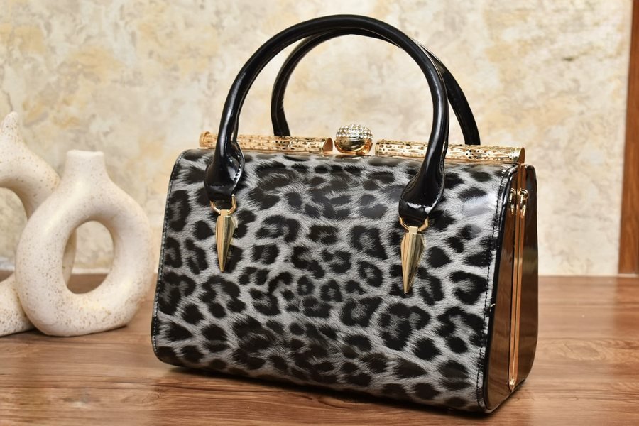 Leopard Print Handbag with Gold Trim