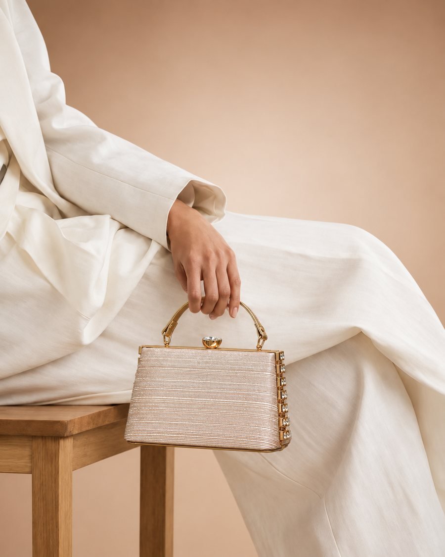 Champagne Box Bag with Metal Handle