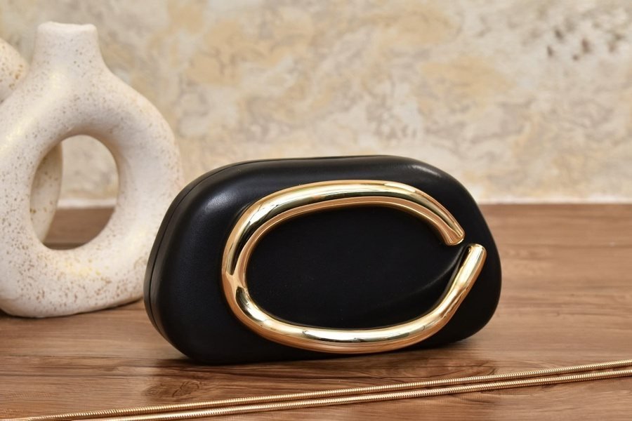 Black Clutch with Oval Gold Handle