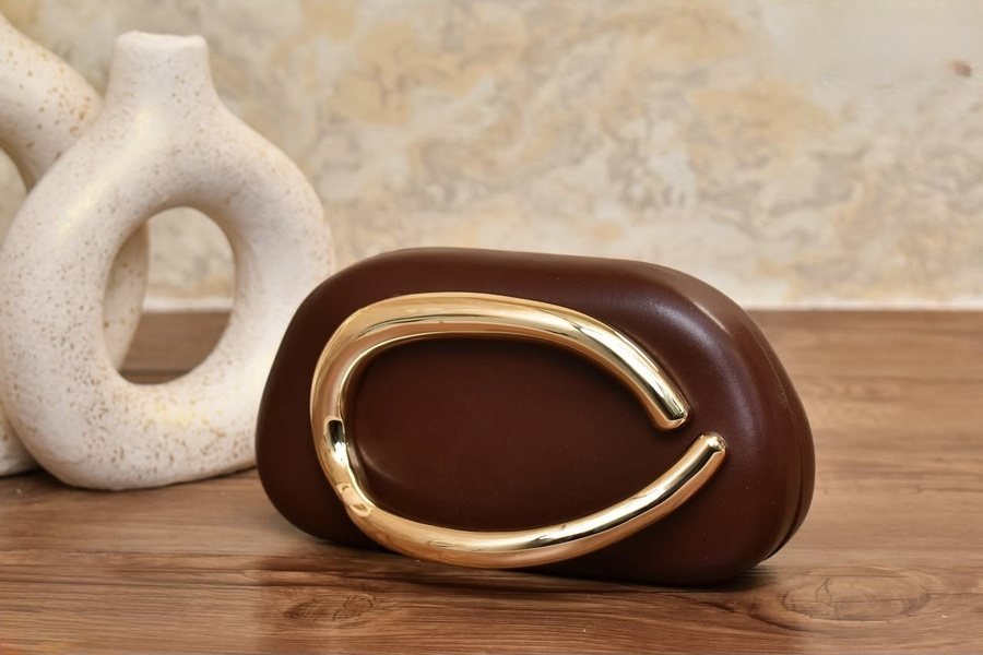 Black Clutch with Oval Gold Handle
