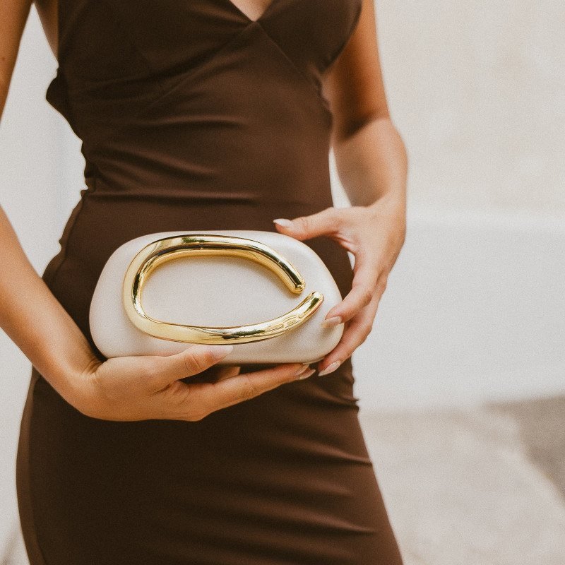 Black Clutch with Oval Gold Handle