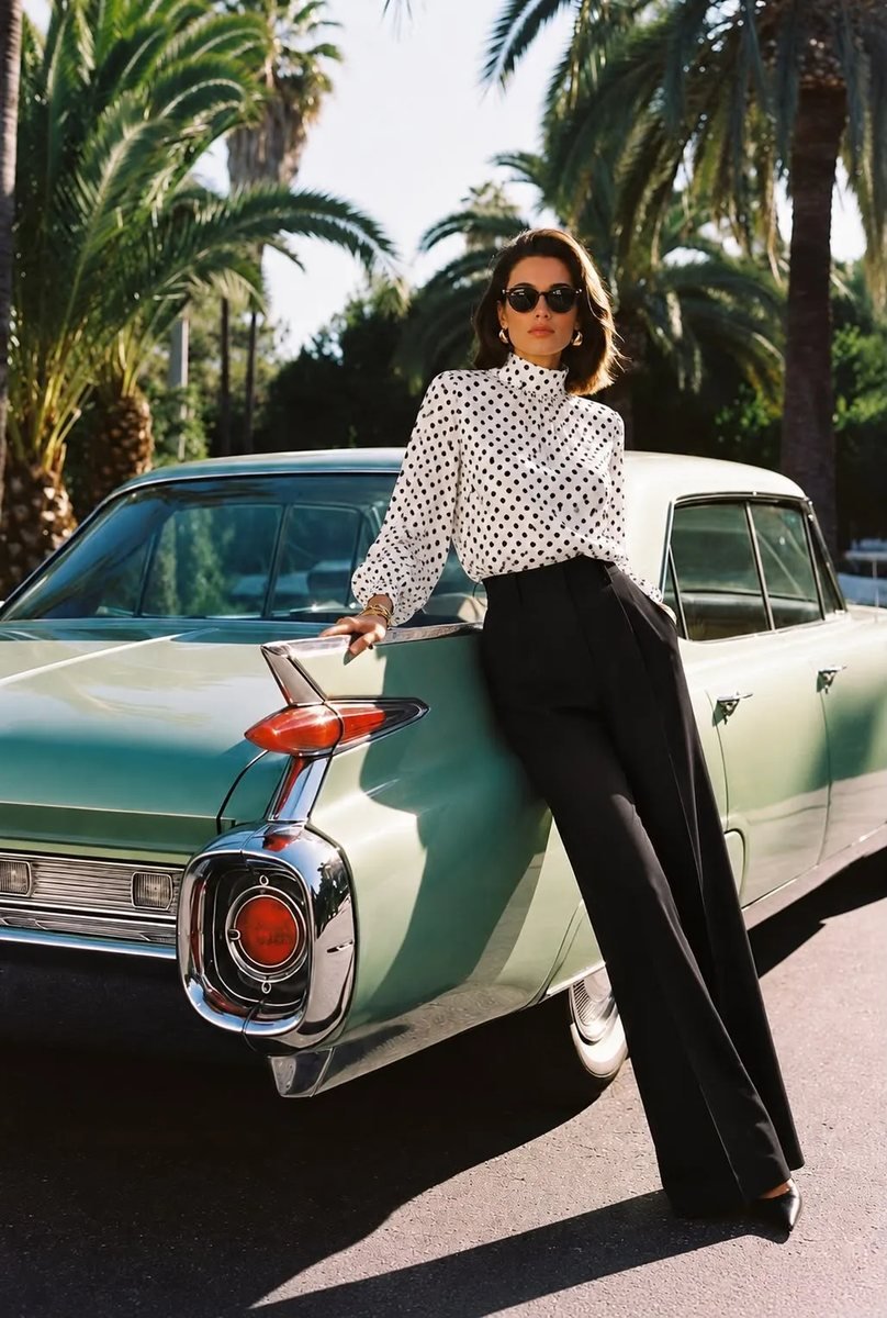 Polka Dot Crop Blouse with High Neck