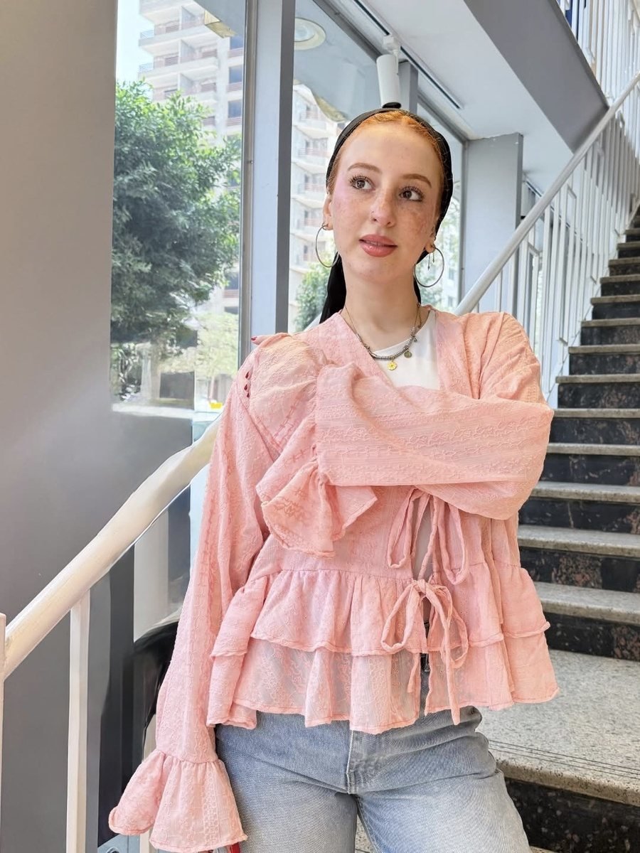 Pink Ruffle Tie-Front Blouse